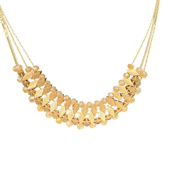 Gold Tone Beaded Necklace 15-17" Multi-Strand Design With D Tag - Picture 2 of 5